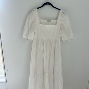 Charming White Puff Sleeve Midi Dress